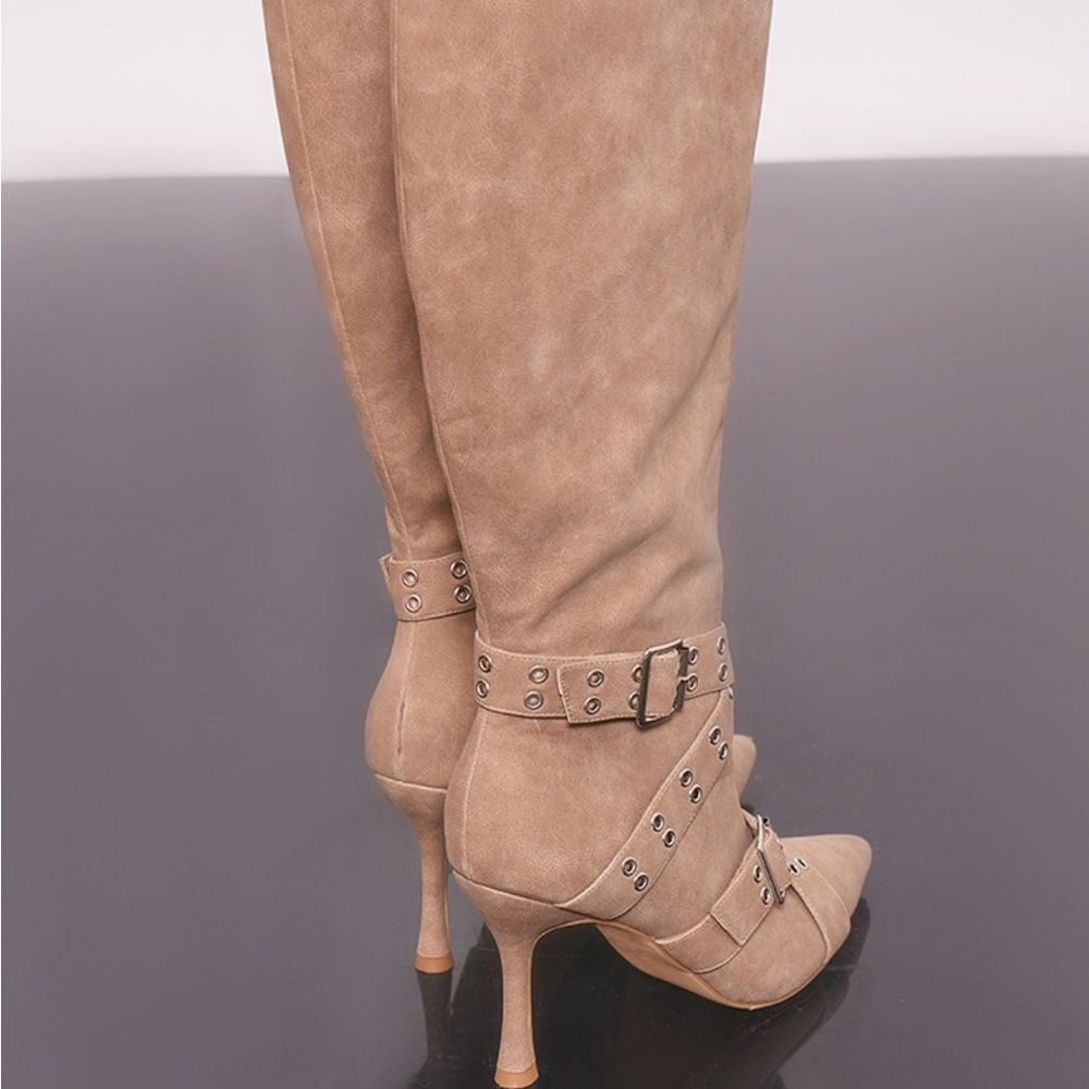 Nude Suede Knee High Boots